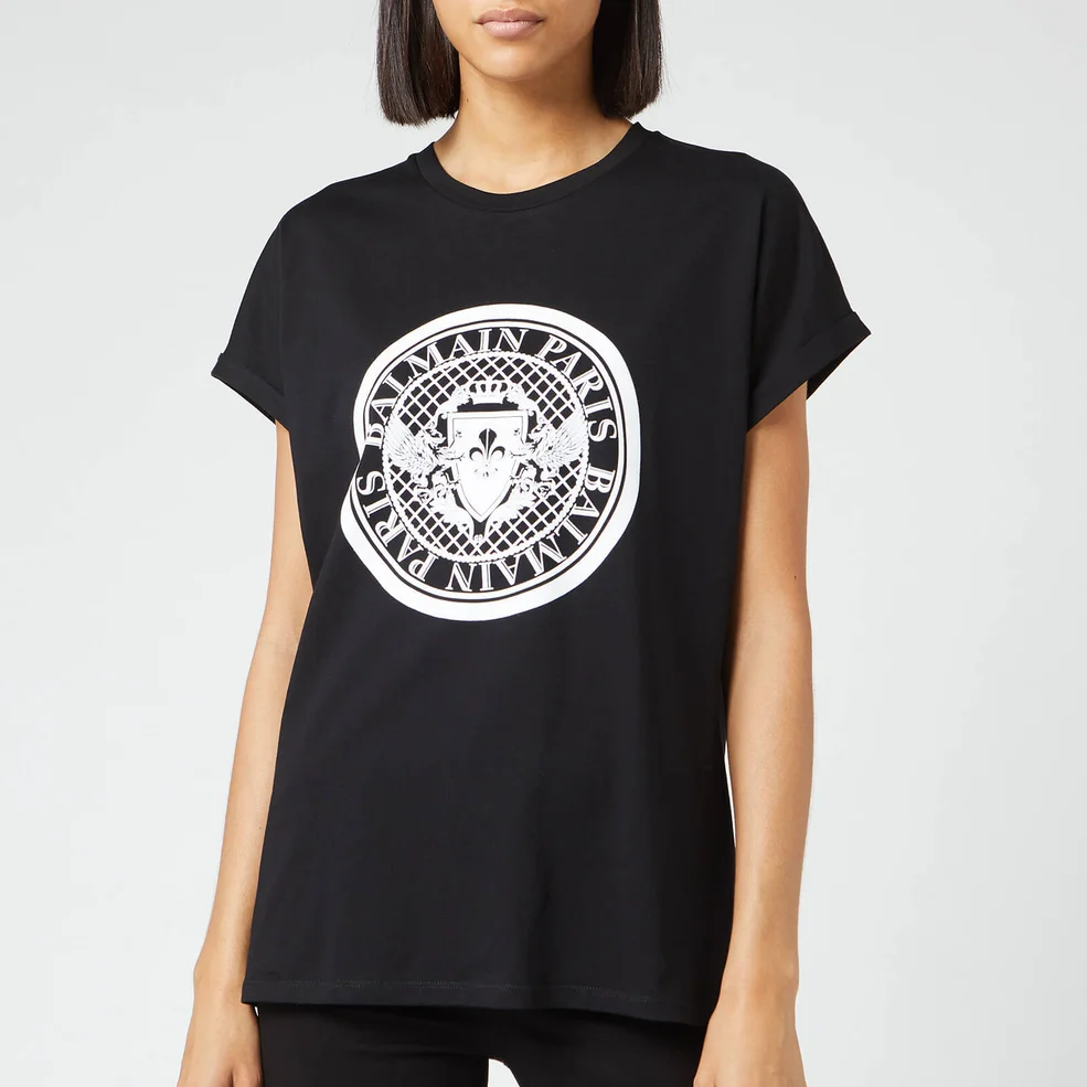 Balmain Women's Flocked Coin T-Shirt - Black Image 1