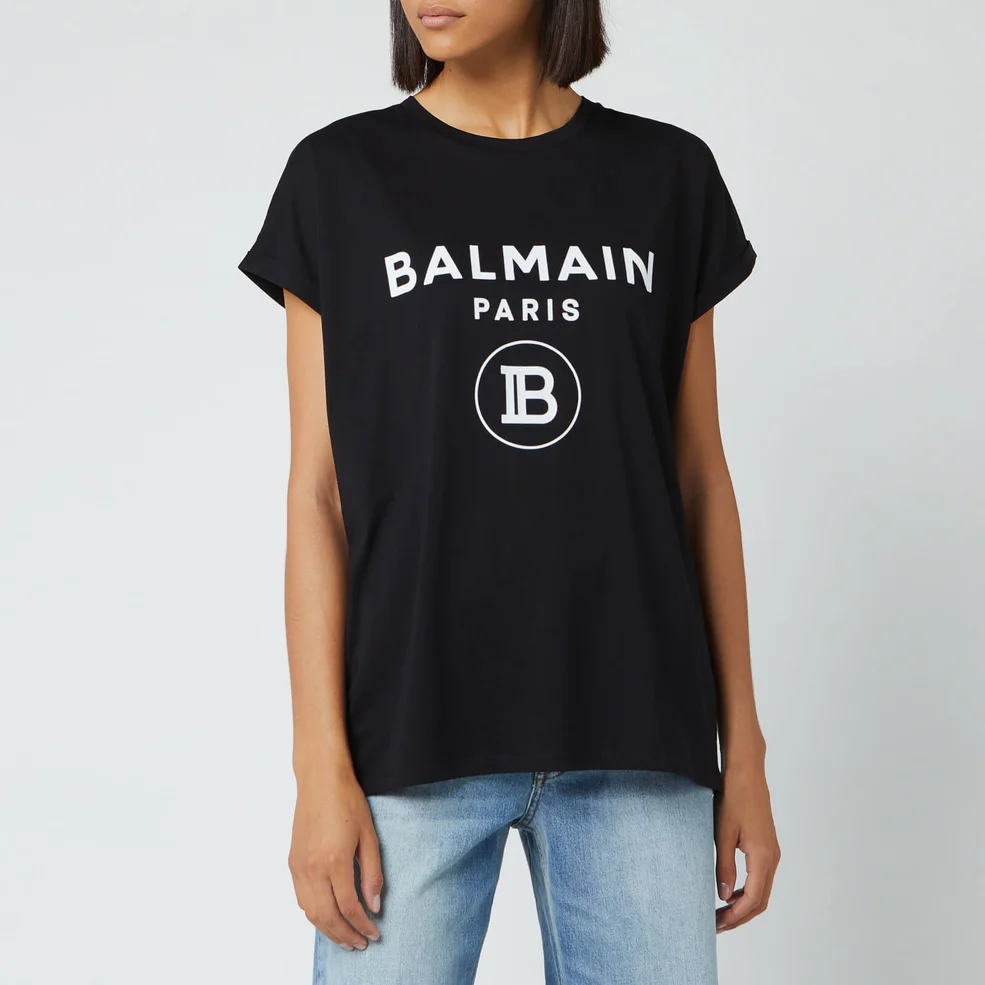 Balmain Women's Flocked Logo T-Shirt - Black Image 1