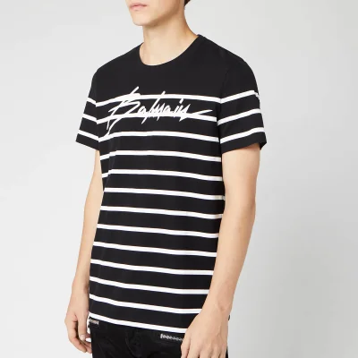Balmain Men's Striped Signature Balmain T-Shirt - Noir/Blanc