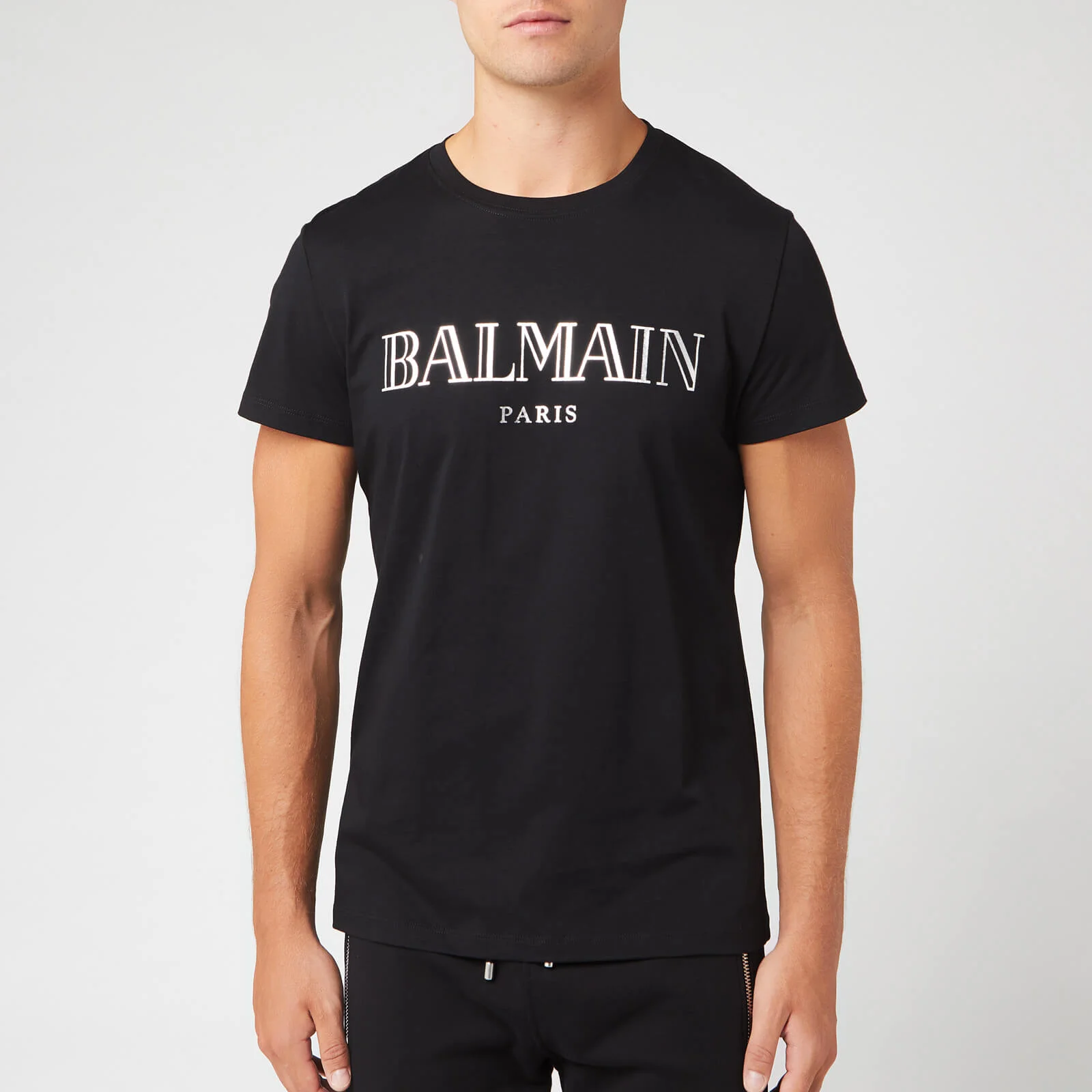 Balmain Men's Paris Silver Logo T-Shirt - Noir Image 1