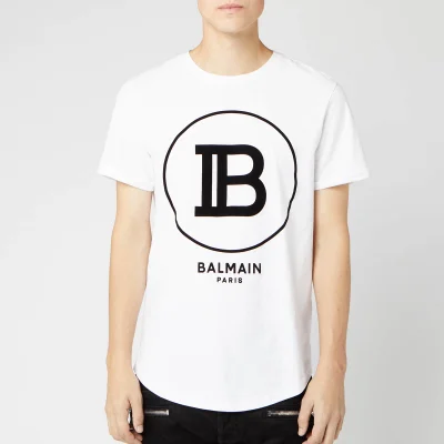 Balmain Men's T-Shirt with Large Coin Logo - Blanc