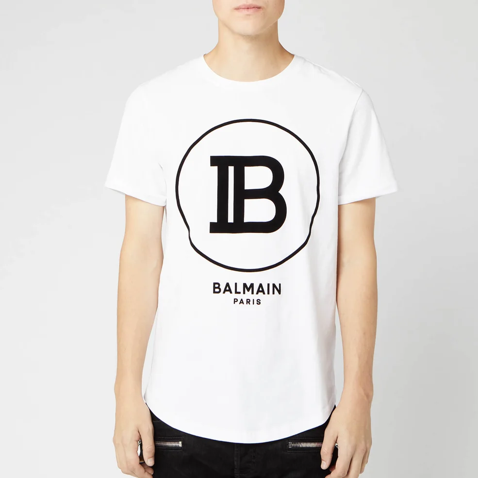 Balmain Men's T-Shirt with Large Coin Logo - Blanc Image 1