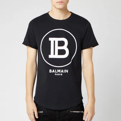 Balmain Men's T-Shirt with Large Coin Logo - Noir