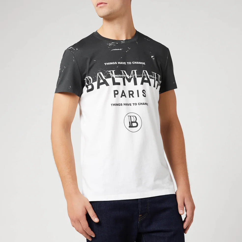 Balmain Men's Printed T-Shirt - Noir/Blanc Image 1