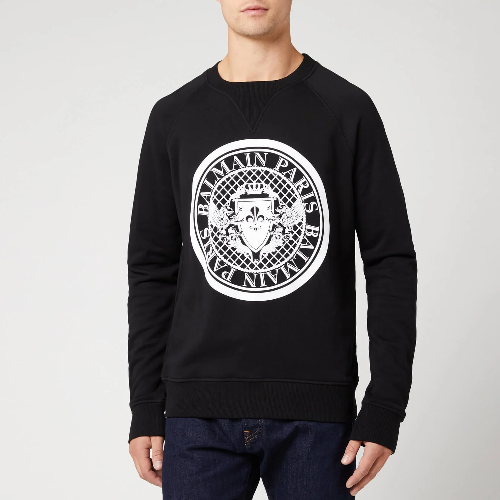 Balmain Men's Sweatshirt with Coin Logo - Noir/Blanc Image 1