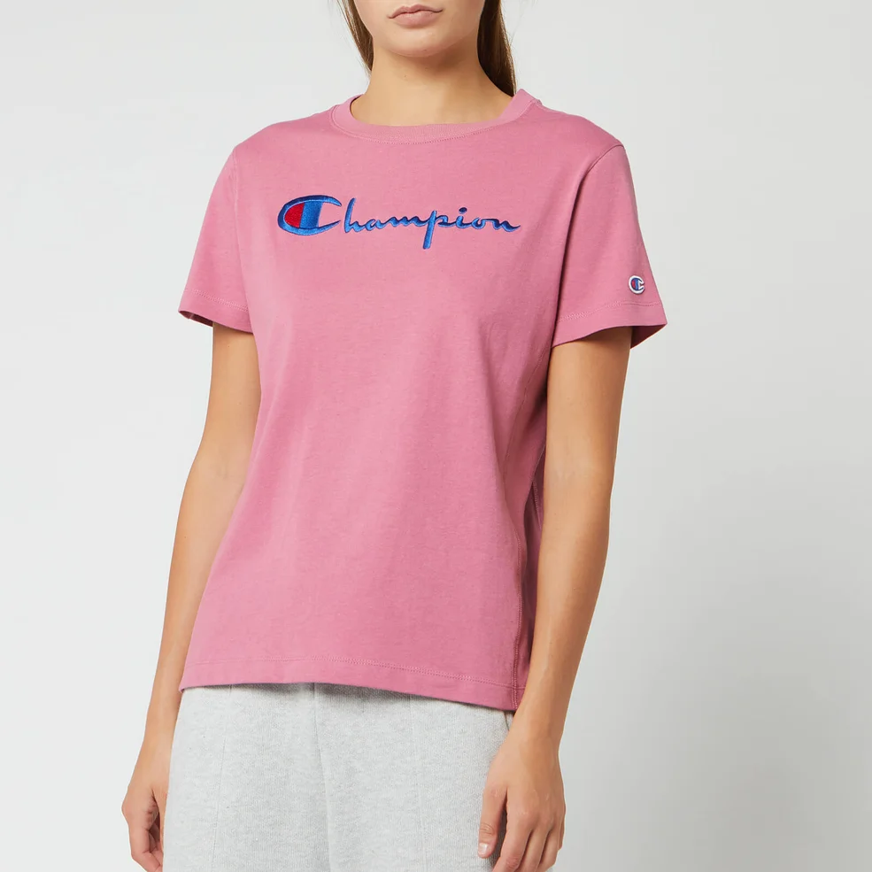 Champion Women's Big Script Crew Neck Short Sleeve T-Shirt - Heather Rose Image 1