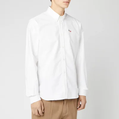 Maison Kitsuné Men's Oxford Tricolor Fox Patch Classic Shirt BD - White