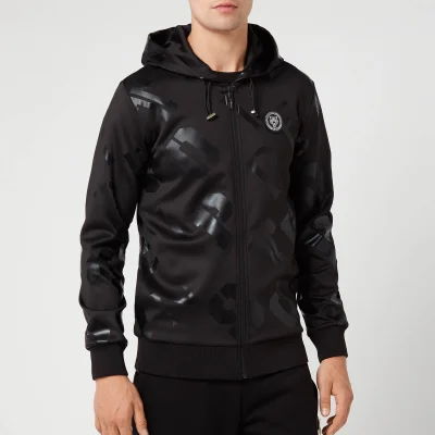 Plein Sport Men's All Over Logo Hooded Sweat Jacket - Black