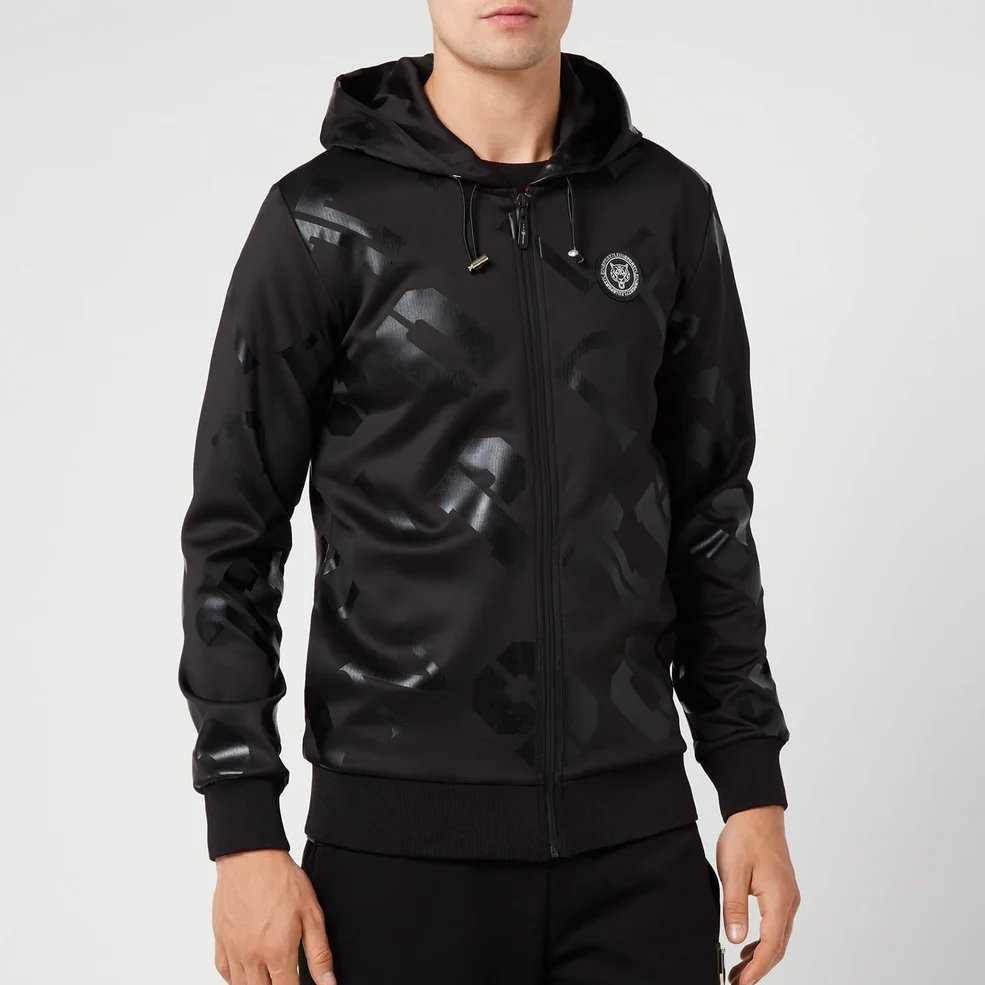 Plein Sport Men's All Over Logo Hooded Sweat Jacket - Black Image 1