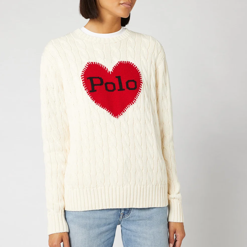 Polo Ralph Lauren Women's Heart Long Sleeve Jumper - Cream/Red Image 1