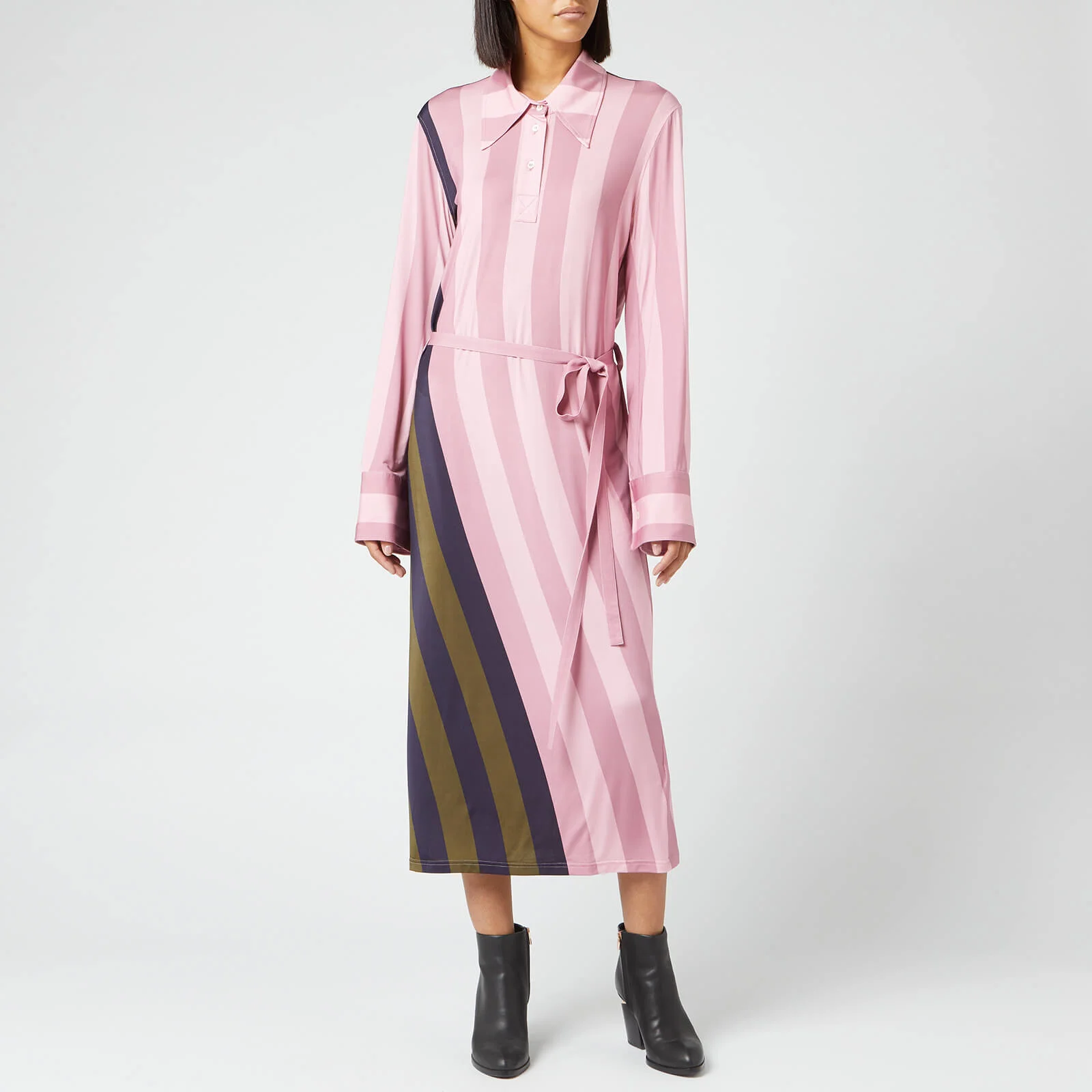 JW Anderson Women's Warped Stripe Print Polo Dress - Light Pink Image 1