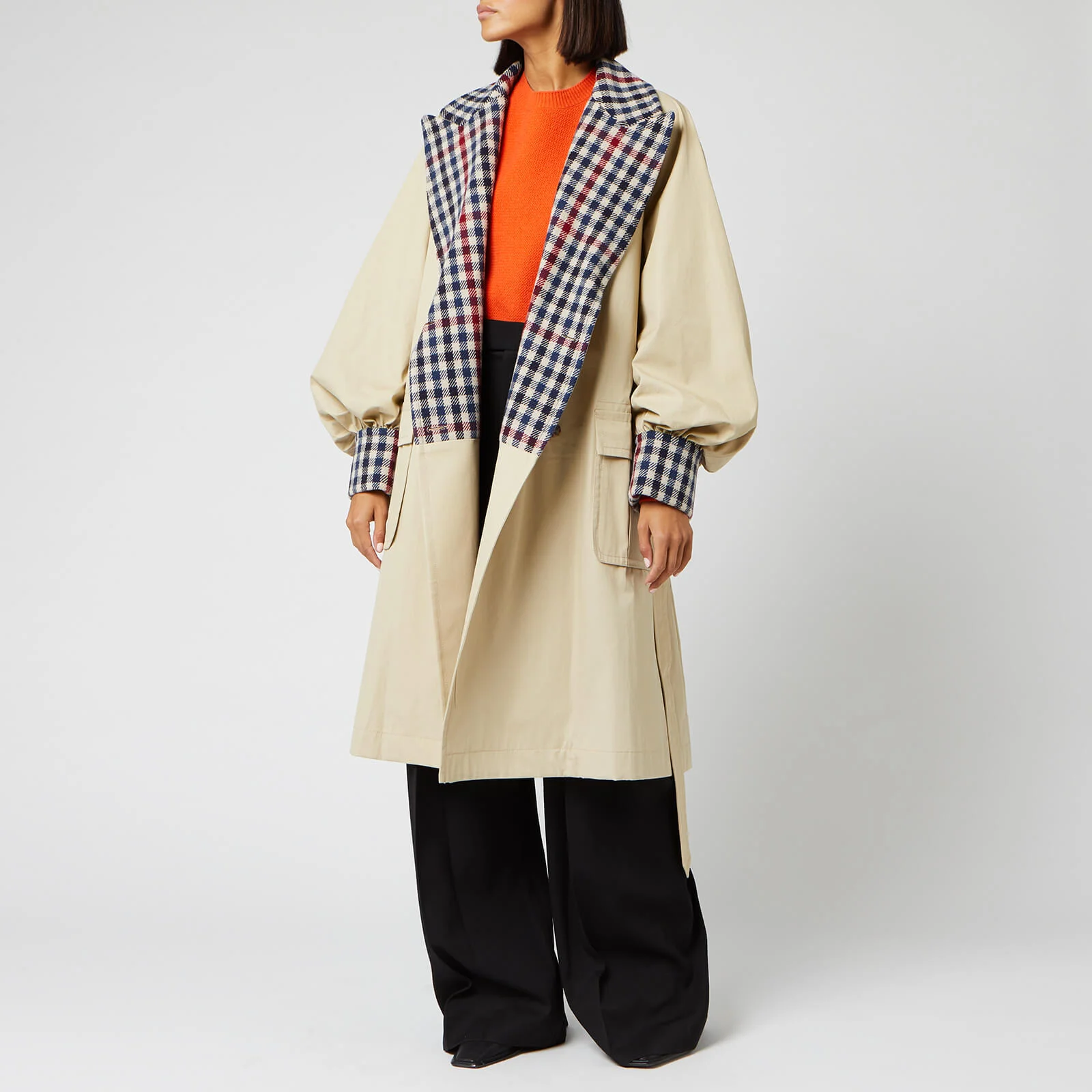 JW Anderson Women's Trench Coat with Check Contrast - Flax Image 1