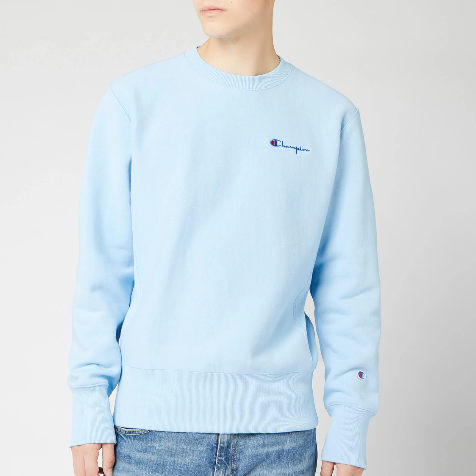 Champion Men's Small Script Sweatshirt - Pale Blue Image 1