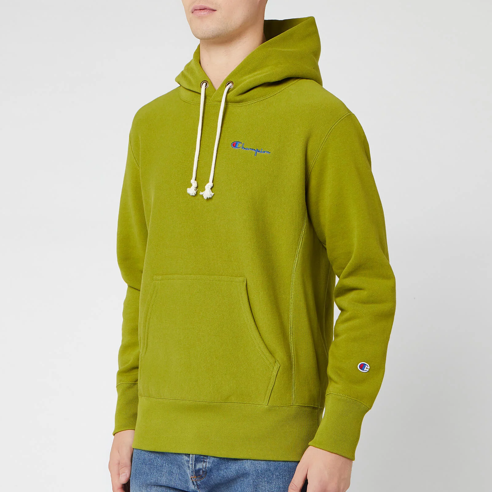 Champion Men's Small Script Hooded Sweatshirt - Green Image 1