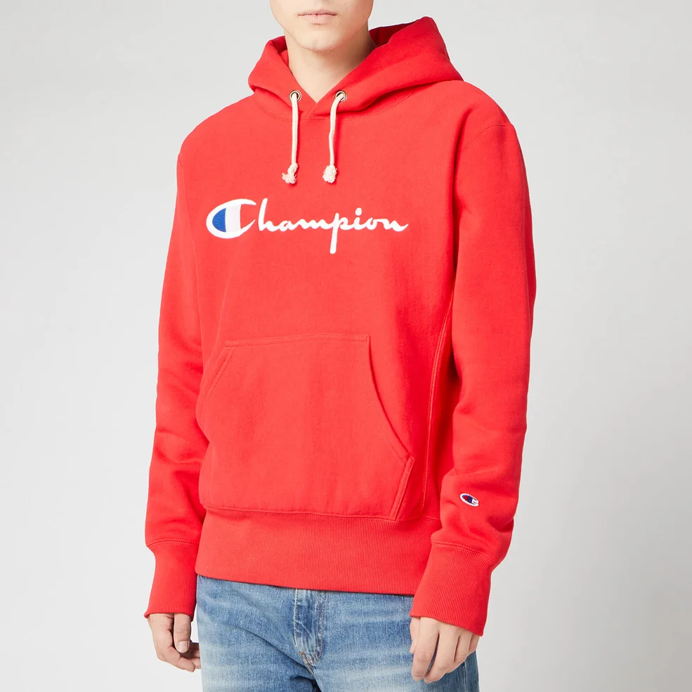 Champion Men's Big Script Hooded Sweatshirt - Red Image 1