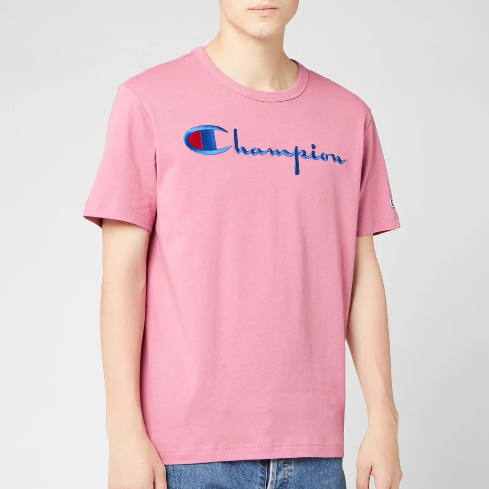 Champion Men's Big Script Crew Neck T-Shirt - Pink Image 1