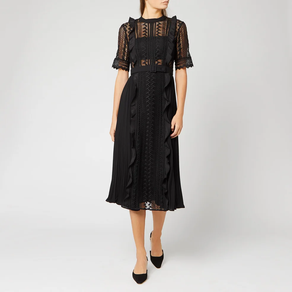Self-Portrait Women's Black Geometric Lace Midi Dress - Black Image 1