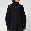 Self-Portrait Women's Knit and Lace Trim Jumper - Navy - Image 1