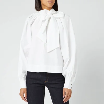 Ganni Women's Cotton Poplin Bow Shirt - Bright White