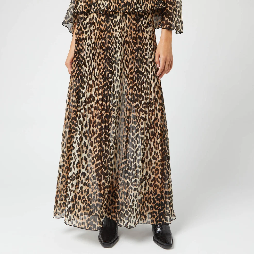 Ganni Women's Pleated Georgette Skirt - Leopard Image 1