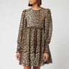 Ganni Women's Pleated Georgette Mini Dress - Leopard - Image 1