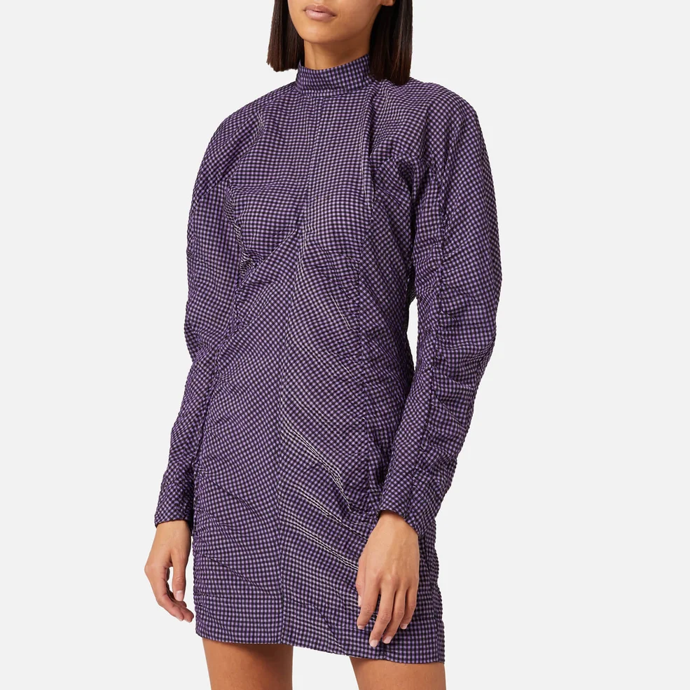 Ganni Women's Seersucker Check Dress - Deep Lavender Image 1