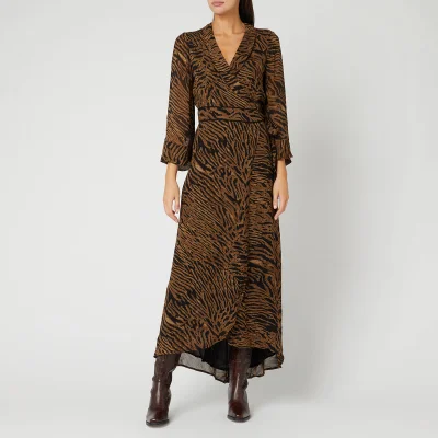 Ganni Women's Printed Georgette Wrap Dress - Tiger