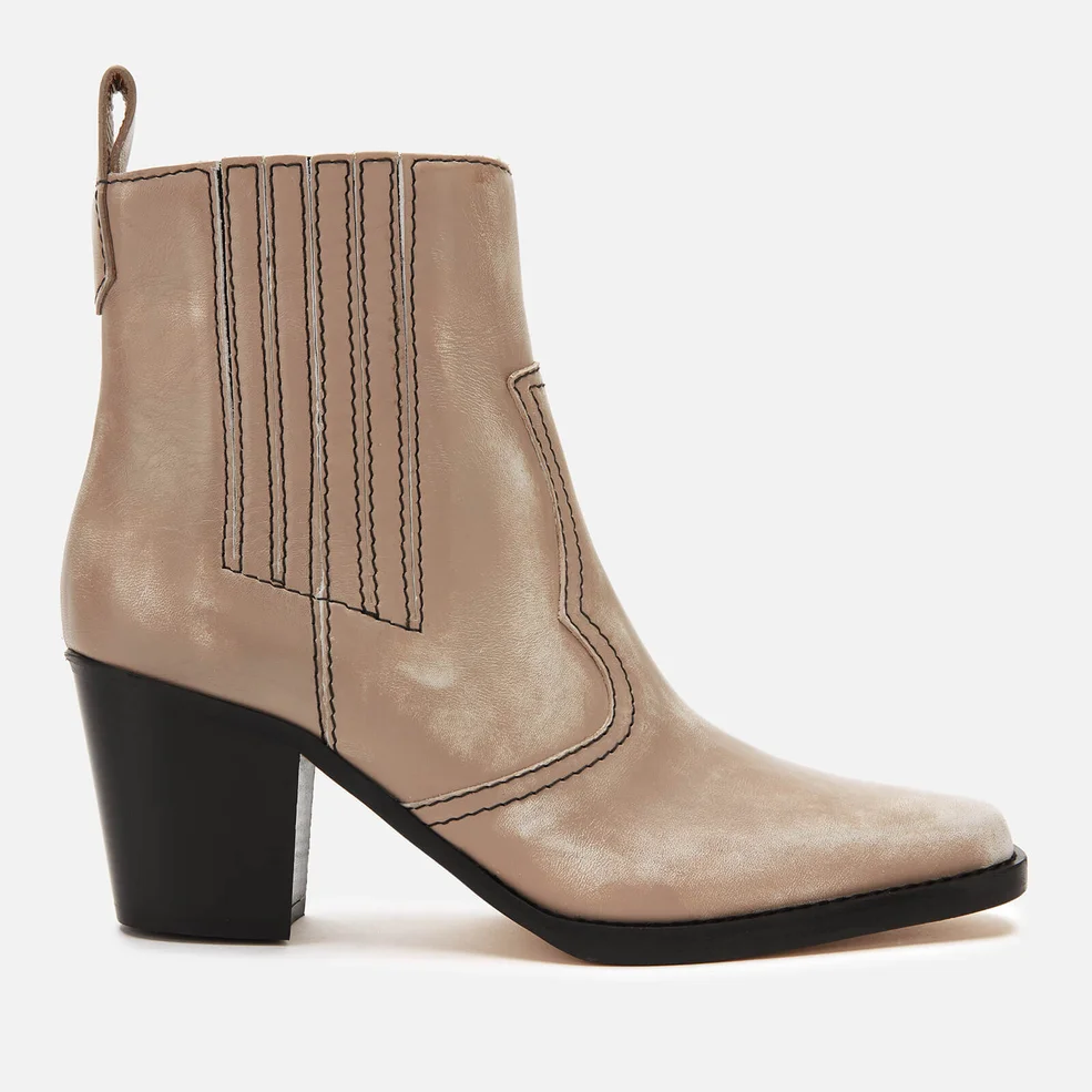 Ganni Women's Leather Western Heeled Boots - Tapioca Image 1