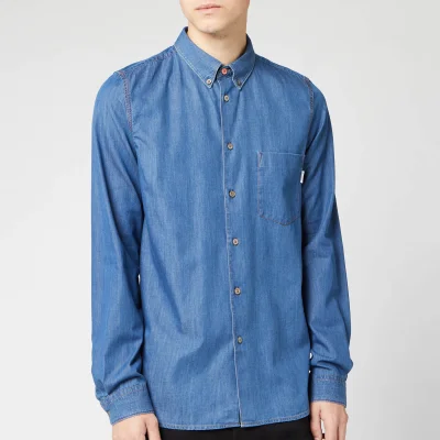 PS Paul Smith Men's Sports Stripe Embroidery Detail Chambray Shirt - Blue