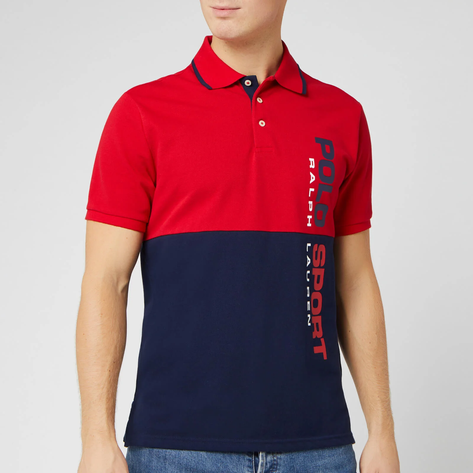 Polo Sport Ralph Lauren Men's Pique Vertical Logo Polo-Shirt - Red/Blue Image 1