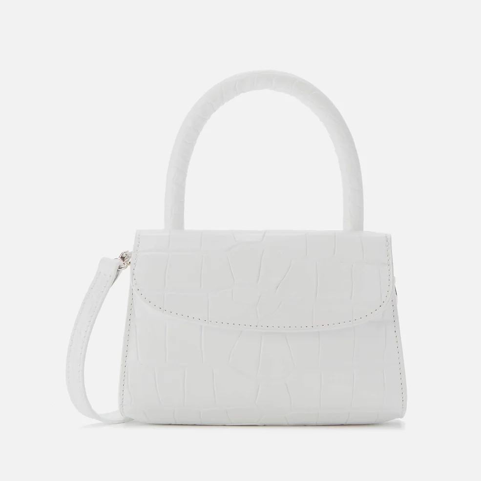 BY FAR Women's Mini Croco Embossed Leather Tote Bag - White Image 1