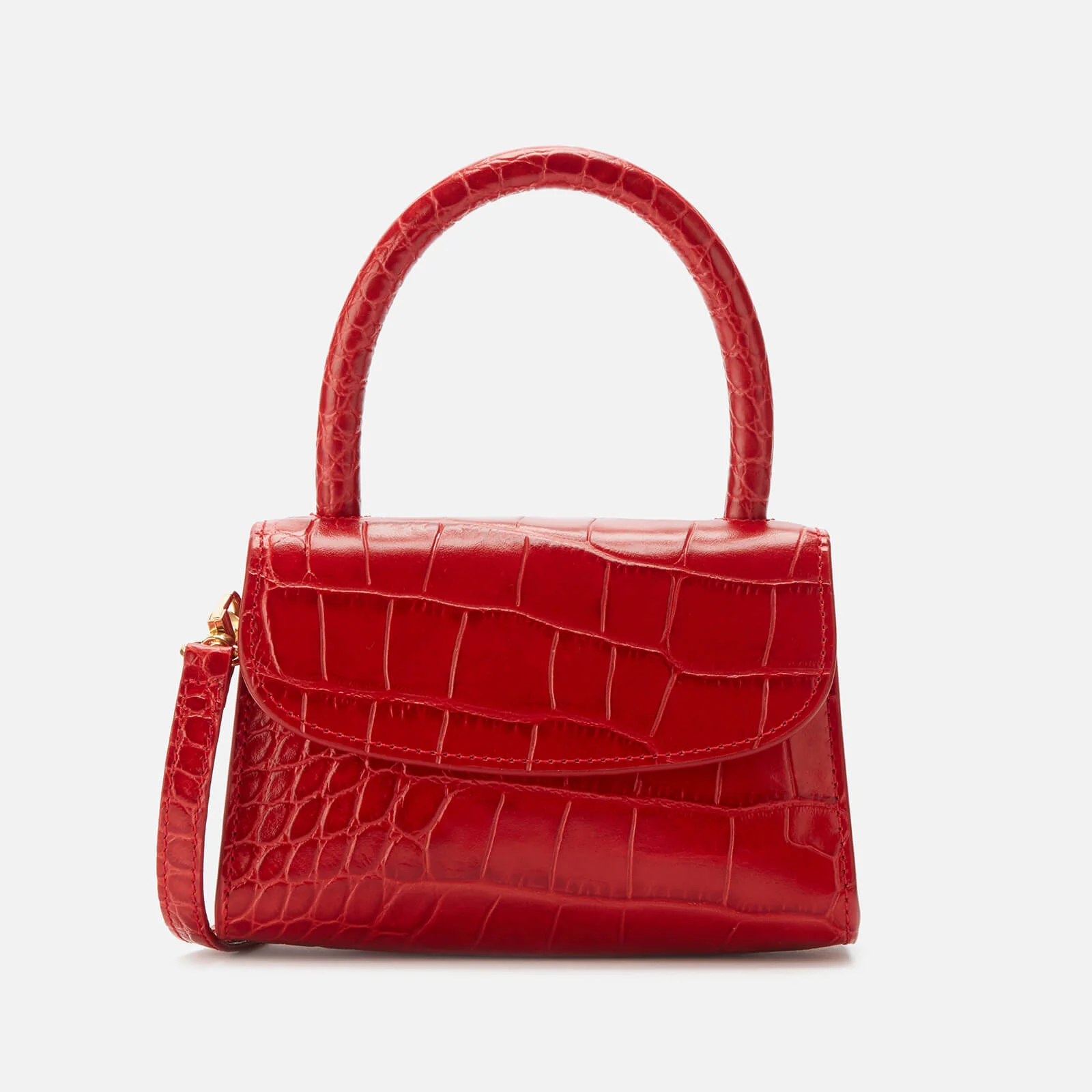 BY FAR Women's Mini Croco Embossed Leather Tote Bag - Red Image 1