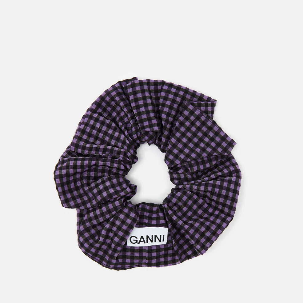 Ganni Women's Seersucker Check Scrunchie - Deep Lavender Image 1
