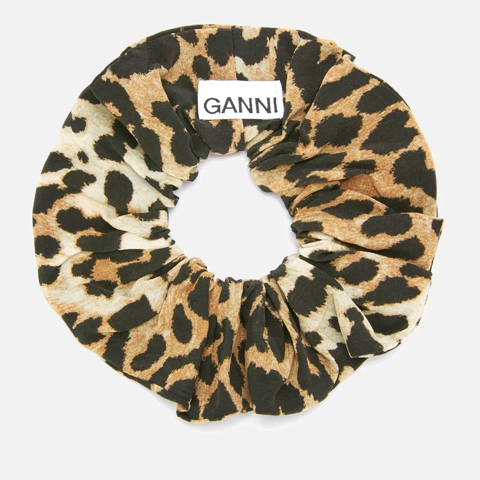 Ganni Women's Silk Mix Scrunchie - Leopard Image 1