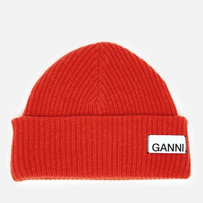 Ganni Women's Knitted Beanie - Fiery Red