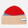 Ganni Women's Knitted Colour Block Beanie - Fiery Red - Image 1