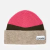Ganni Women's Knitted Colour Block Beanie - Hot Pink - Image 1