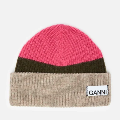 Ganni Women's Knitted Colour Block Beanie - Hot Pink