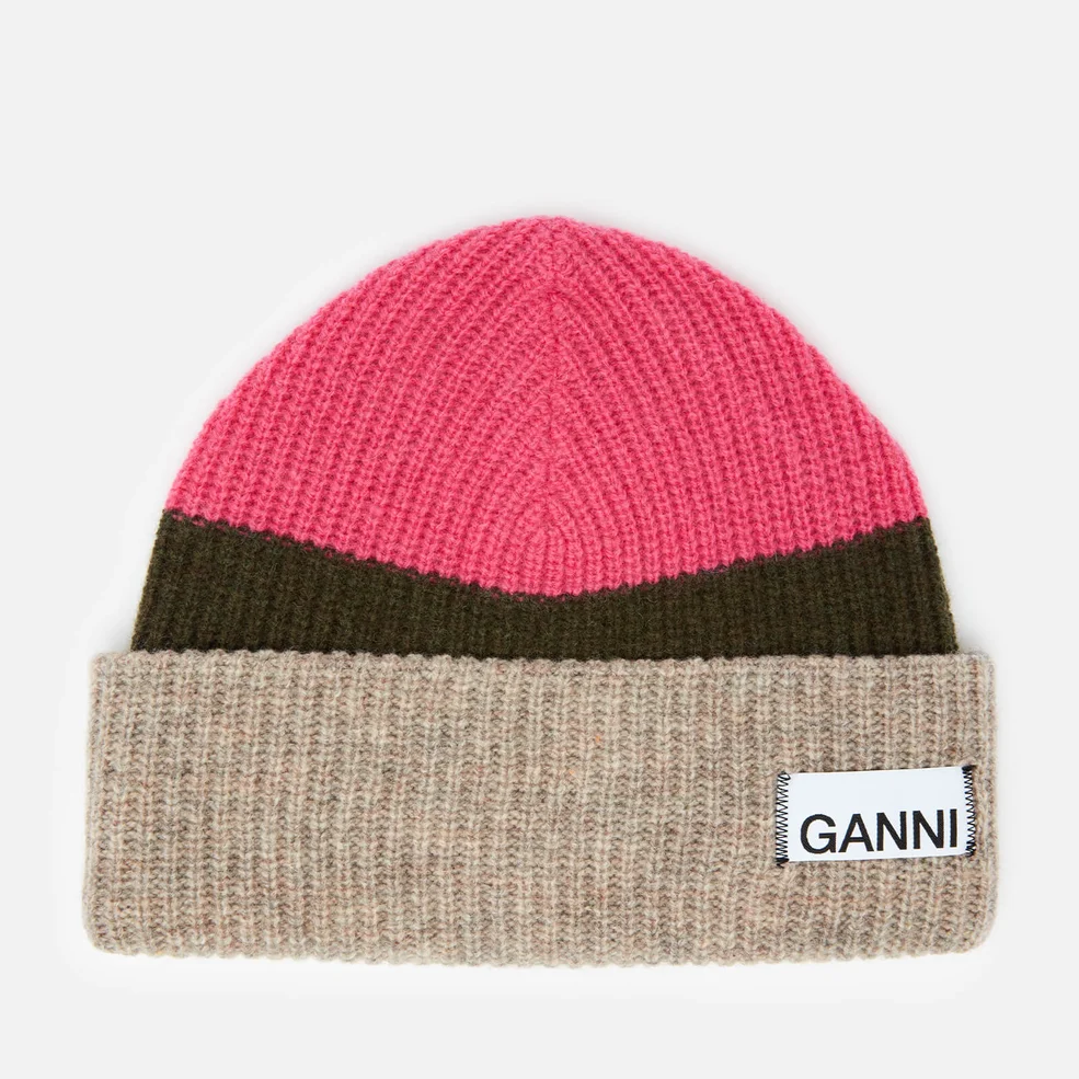 Ganni Women's Knitted Colour Block Beanie - Hot Pink Image 1