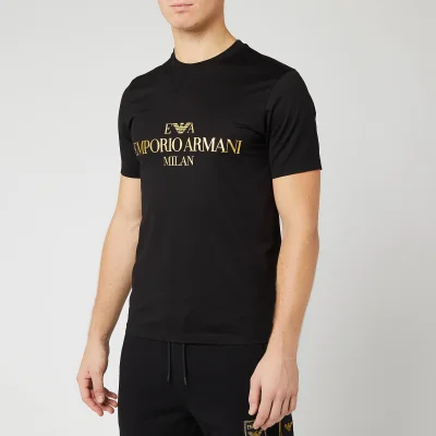 Emporio Armani Men's Gold Chest Logo T-Shirt - Black
