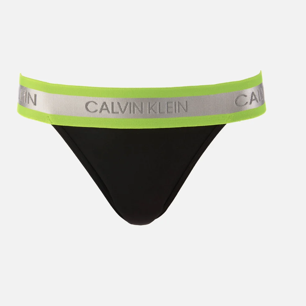 Calvin Klein Women's Neon Detail Hi Cut Tanga Briefs - Black Image 1