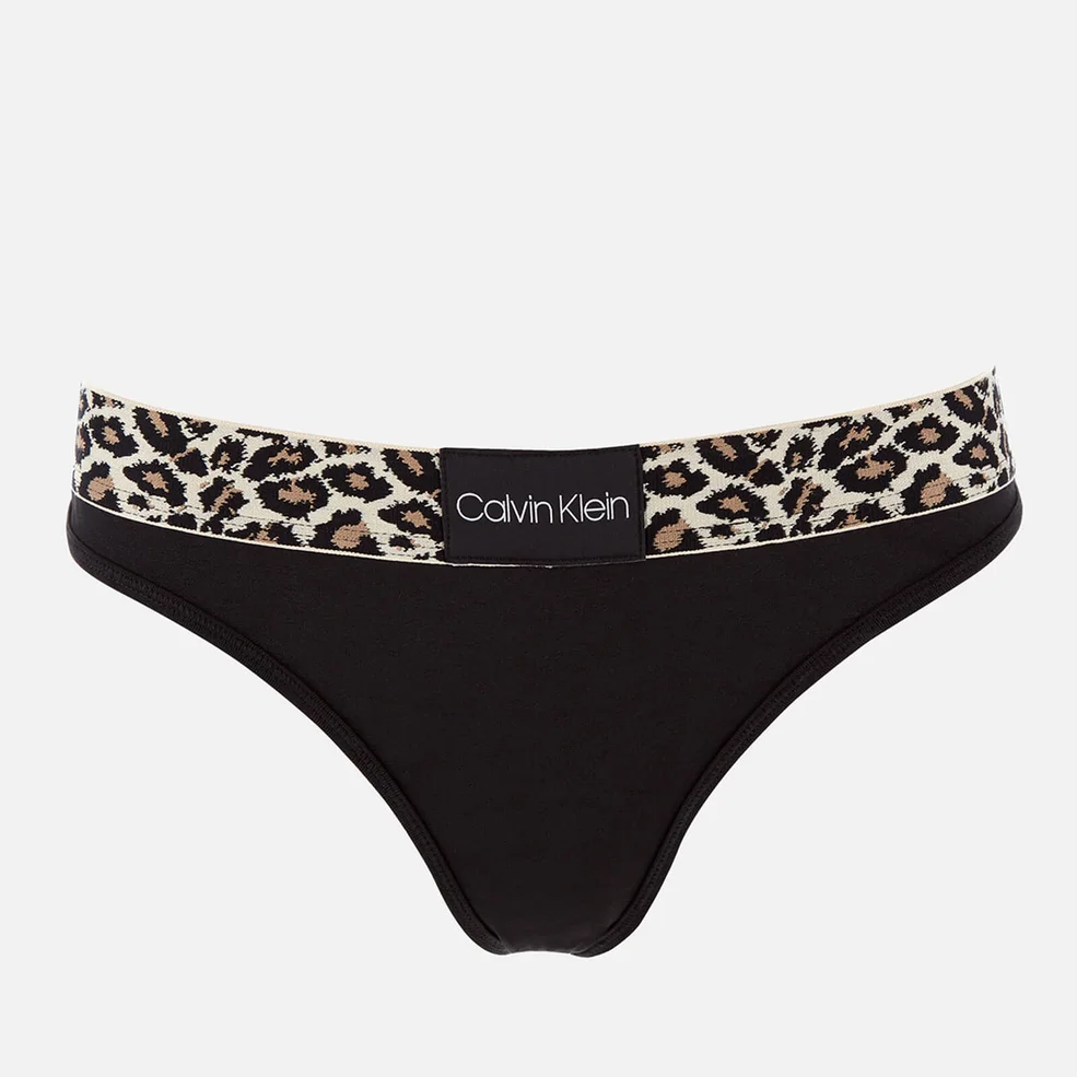 Calvin Klein Women's Leopard Detail Thong - Black Image 1