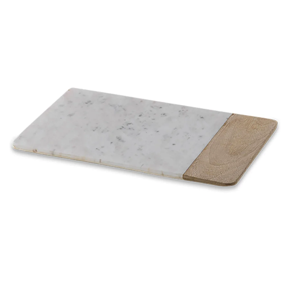 Nkuku Bwari Long Marble and Mango Wood Chopping Board - Small - White Image 1
