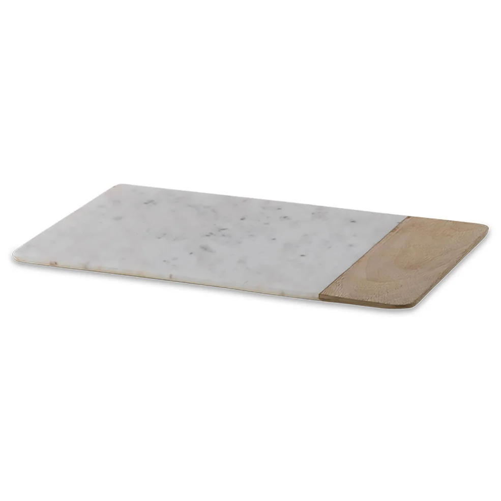 Nkuku Bwari Long Marble and Mango Wood Chopping Board - Large - White Image 1