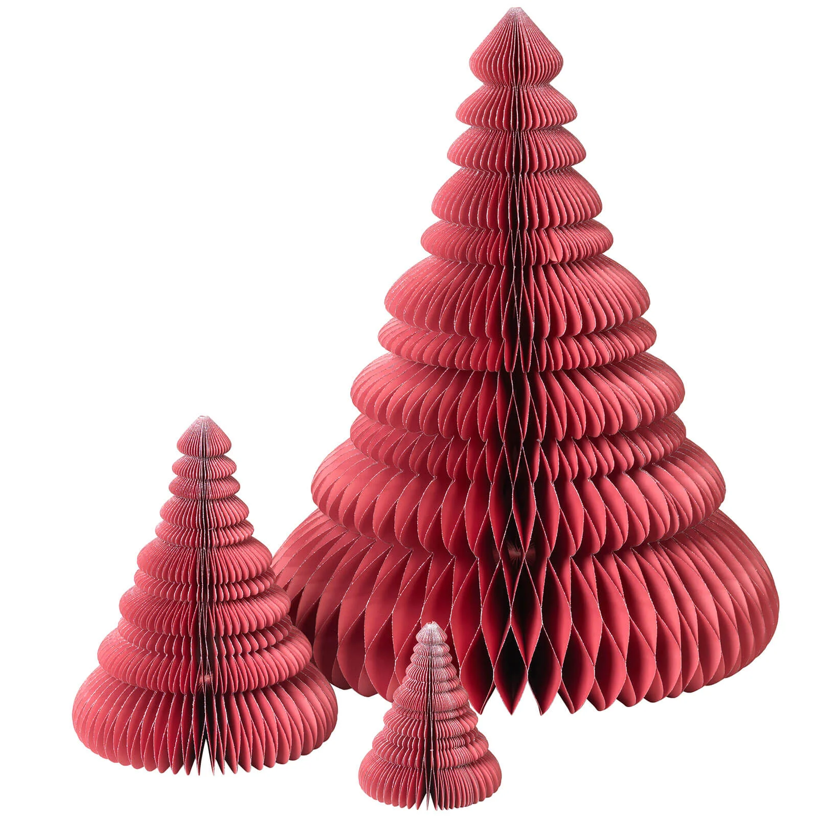 Broste Copenhagen Paper Christmas Tree Decoration (Set of 3) - Red Image 1