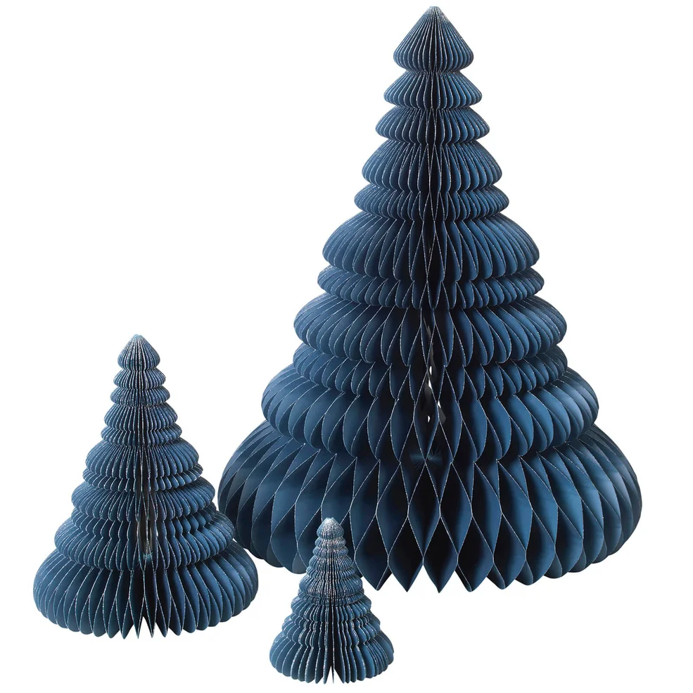 Broste Copenhagen Paper Christmas Tree Decoration (Set of 3) - Orion Blue Image 1