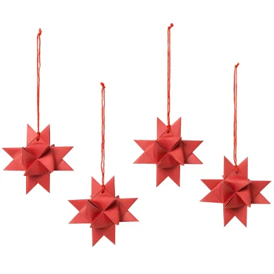Broste Copenhagen Paper Star Decorations (Set of 4) - Red