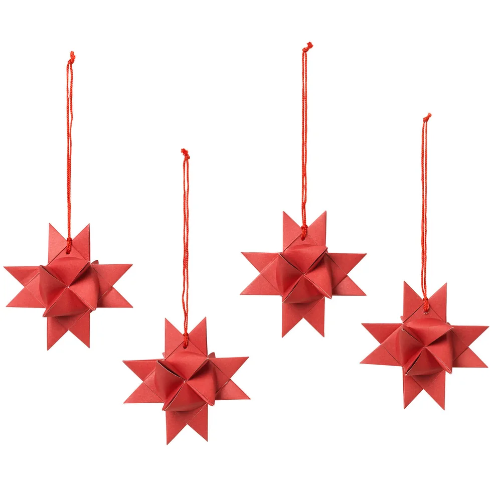 Broste Copenhagen Paper Star Decorations (Set of 4) - Red Image 1