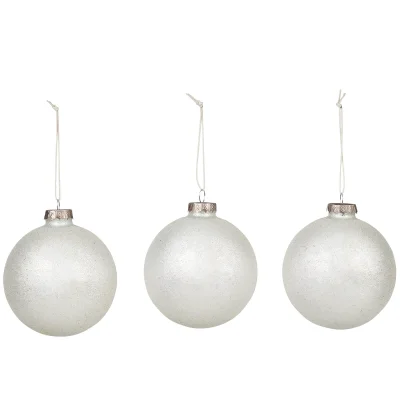 Broste Copenhagen Glitter Glass Christmas Baubles (Set of 3) - Silver
