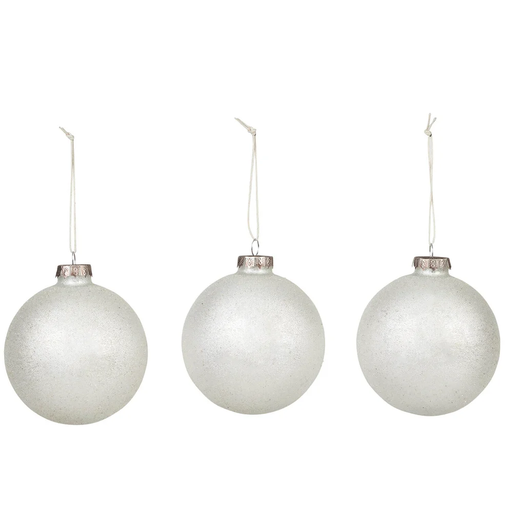 Broste Copenhagen Glitter Glass Christmas Baubles (Set of 3) - Silver Image 1